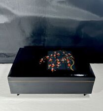 Vintage Jewelry Box Cherry Blossom Japan Hand Painted Black Lacquer Box w/ Music picture