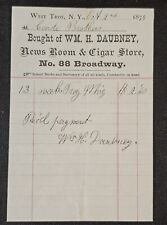 1875 Wm H Daubney News Room & Cigar Store Small Billhead Receipt West Troy, NY picture