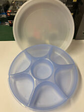 Tupperware Vegetable Dip Snack Divided Serving Tray w/Lid 1665-1 CLEAR BLUE picture