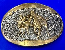 NOS 24k gold plated western cowboy saddle bronc steer ADM belt buckle in wrap picture
