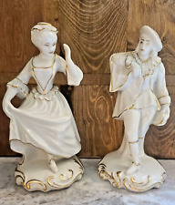 Vintage Colonial Dressed Man and Lady Porcelain Figurines white and gold picture