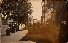 Religious Procession in Streets of France Cardinal & Crowd 1910s RPPC Postcard picture