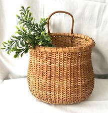 Nantucket Wall Basket Flat Back Handle Wood Base Free Standing Small Creel picture