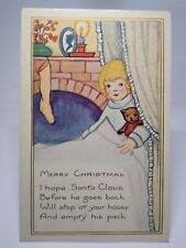 Christmas Postcard Whitney Blonde Haired Child With Brown Teddy Bear Embossed picture