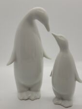 Pair of White Penguin Figurines Mother w Baby Crowning Touch Blanc de Chine 6
