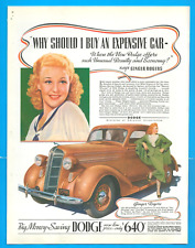 1936 DODGE automobile GINGER ROGERS movie star PRINT AD Chrysler celebrity sexy picture