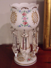 Vintage Mantle Luster White Cased Glass Hand Painted Enameled picture