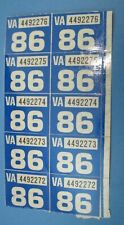 matched pair 1986 Virginia license plate date stickers never used picture