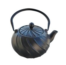 Vintage Original Ceramic & Cast Iron Tea Kettle Curved Diagonal Pattern picture