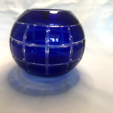 Vintage Bohemian  Czech Cut to Clear Round Cobalt Rose Bowl picture