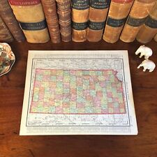 Large Original 1898 Antique Map KANSAS Wichita Olathe Topeka Lawrence Dodge City picture