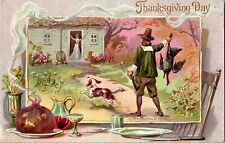 Tucks 175 Thanksgiving Pilgrim Brings Turkey Home to Wife Vintage Postcard N63 picture