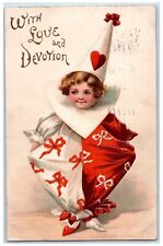 1907 Valentine Girl Clown Outfit Clapsaddle Embossed Providence RI Postcard picture