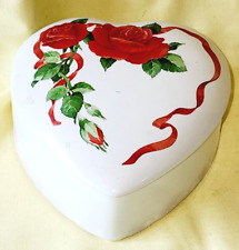 Vintage~1984 Teleflora Covered Ceramic Heart Shaped Trinket~Jewelry Box `~ Roses picture