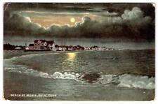 1910's BEACH AT MOMAUGUIN CONNECTICUT NIGHT SCENE MOONLIGHT COTTAGES HOUSES picture