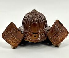 Small Metal Japanese Samurai Helmet/ Repro Display Decor/8” W X 4.5” T/Brown picture