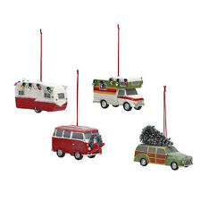 Retro 1960's Camper Woody Car and VW Bus Car Ornaments Set of 4 Route 66 New picture