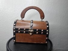 Vtg Mid-Century 1950s -1960s Wood Treasure Chest Jewelry Trinket Box Purse Trunk picture