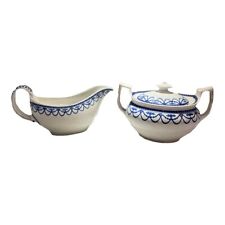 Early 20th Century Antique Blue & White Creamer & Sugar Bowl Set picture