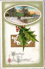 Happy Christmas - winter scene and holly picture