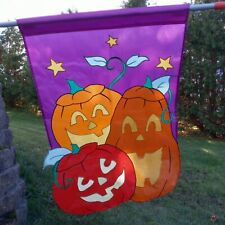Vtg. 2000 Halloween Jack O'Lantern Pumpkin Embroidered Nylon Yard Flag 44
