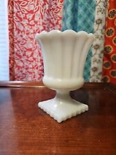 Vtg Hazel-Atlas Scalloped Edge Smooth Milk Glass 6” Footed Pedestal Planter/Vase picture