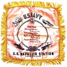 1940's US Navy World War II U.S. Naval Air Station Silk Sweetheart Pillow Case picture