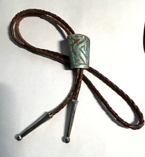 Vintage Thomas (Tommy) Singer Silver & Turquoise Inlay Bolo Tie Necklace picture