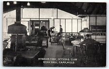 WWI Army Officers Club Ryan Hall Camp Mills NY Interior View Military Postcard picture