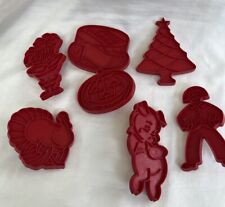 Vintage Lot 7 Tupperware Holiday Birthday Easy Grip Red Plastic Cookie Cutters picture