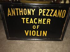 Early 1900s DS Metal Antique Teacher Violin Advertising Trade Sign Wood Frame picture