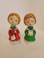 Christmas Carolers Choir Singers Lot of 2 Figures Red & Green 6” picture
