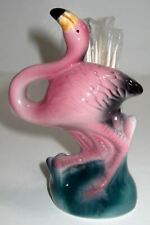 Vintage Flamingo toothpick or pen Holder figurine ceramic 1980's 3-1/4