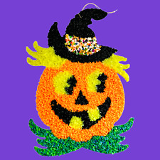 Vintage Melted Plastic Popcorn Halloween Decoration Jack O Lantern Pumpkin 22