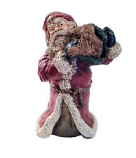 Vintage Hand Carved Santa & Dog 1988 Signed Christmas Painted Wood Figurine picture