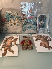 Antique Vintage Lot of 4 Victorian Valentine Cards Pop Up Die Cut Plus Cupids picture