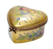 LIMOGES France Peint Main Hand Painted Gold Gilt Heart Floral Trinket Box RARE picture