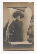 RPPC Lady in Black Memory Card Fashionable Large Hat Dress Fashion Postcard GL19 picture