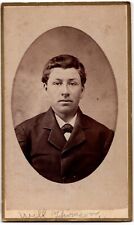 ANTIQUE CDV CIRCA 1880s HOUGHTON HANDSOME YOUNG MAN IN SUIT LANSING IOWA picture