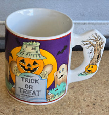 Two Vintage Halloween Mugs, Witch Pumpkin & Trick Or Treat, Ghost. Good... picture