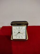 Vintage Europa Travel Alarm Clock Wind Up. 2 Jewels. Dark brown case. Germany  picture