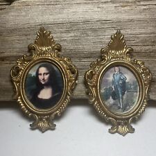 Pair of Small Oval Gold Colored Ornate Frames Pictures Hong Kong Mona Lisa picture