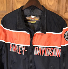 Vintage Harley-Davidson Men's XL Nylon Racing Jacket Made in USA Black & Orange picture