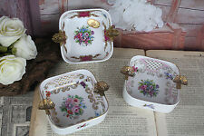 Set of 3 French limoges porcelain ashtrays marked floral  picture