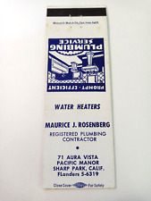 Vintage Matchbook: Maurice J Rosenberg Plumbing, Sharp Park, CA picture