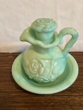 Vintage Avon Perfume Bottle Pitcher With Bowl Blue And Green Swirl  picture