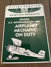  Cities Service Aviation Products  Airplane Mechanic Duty US Mail Porcelain Sign picture
