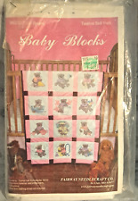 VINTAGE FAIRWAY NEEDLECRAFT 12 STAMPED BABY 9X9 BLOCKS GIRL BEARS #92320 picture