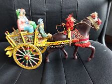 Vintage Italian Folk Art Souvenir Sicilian Wood Cart w Horse & People picture