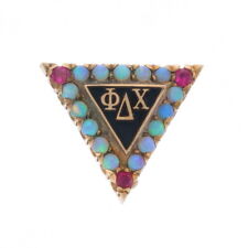 Yellow Gold Phi Delta Chi Badge 14k Ruby Opal 1910s1920s Pharmacy Fraternity Pin picture